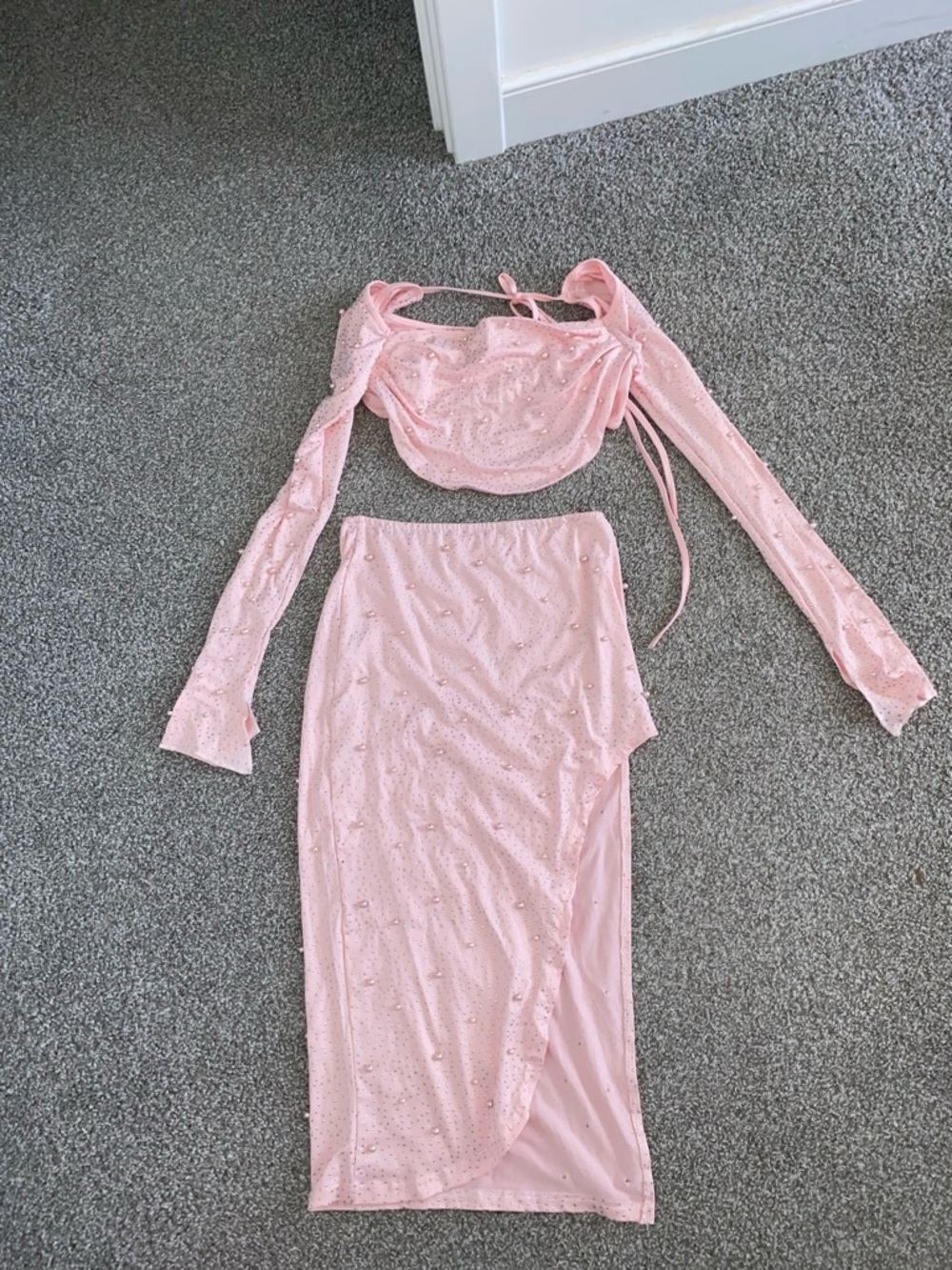 Pink Sequin High-Waist Midi Skirt